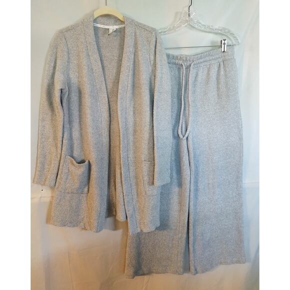 Women's Live Well Open Front Lounge Jacket & Pant Set Gray Terry Size M - Picture 1 of 10